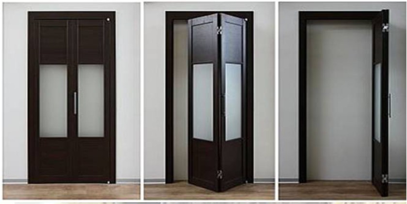 Шпонированные двери гармошка с матовыми стеклянными вставками Симферополь