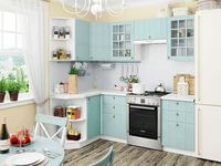 Небольшая угловая кухня в голубом и белом цвете Симферополь